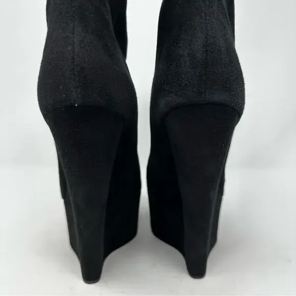 Giuseppe Zanotti Black Suede Platform Wedge Ankle Boots Womens Size EU 38.5 - Picture 5 of 11